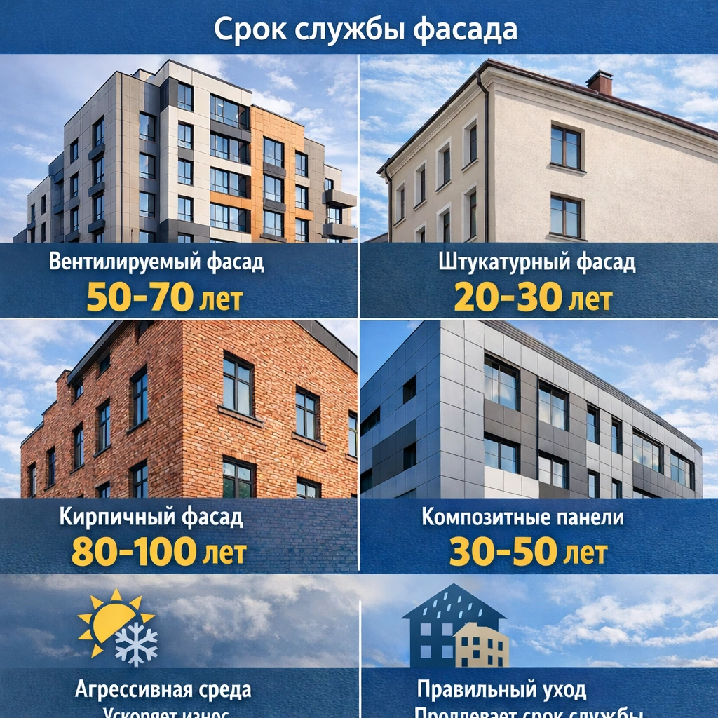 Срок службы фасада и гарантия — сколько служит штукатурка, утеплитель 2026